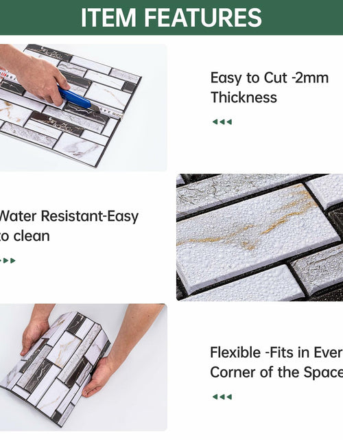 Load image into Gallery viewer, VallisCo 3D Faux Brick Wall Panel 12x12 Black White Marble 10 Pcs PVC

