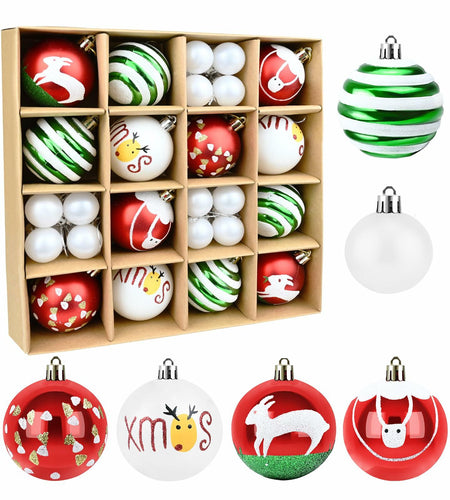 yintok Christmas Ornaments Balls 37ct 2.36" & 1.18" Red Green White Xmas