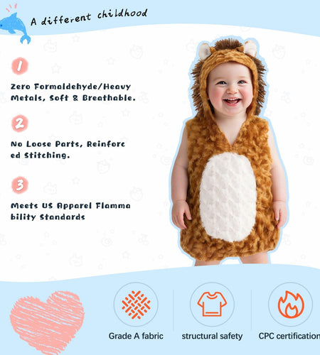 UQJE Baby Toddler Lion Costume Plush Furry Halloween Brown Size 3'-3'4"