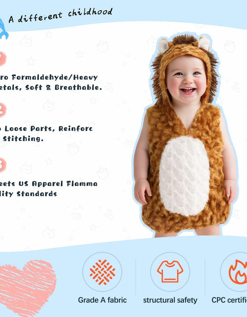 Load image into Gallery viewer, UQJE Baby Toddler Lion Costume Plush Furry Halloween Brown Size 3'-3'4"
