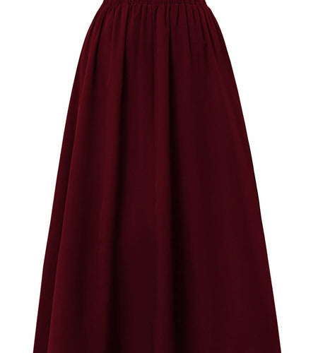 TuoGo Women's Elastic Waist A-Line Midi Skirt Wine Red Size S