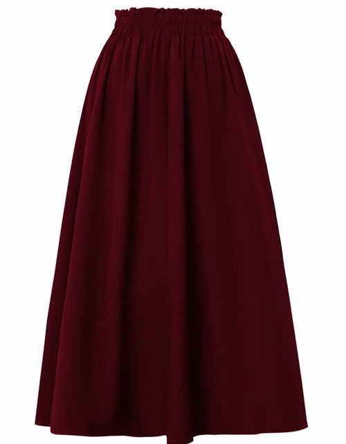 Load image into Gallery viewer, TuoGo Women's Elastic Waist A-Line Midi Skirt Wine Red Size S
