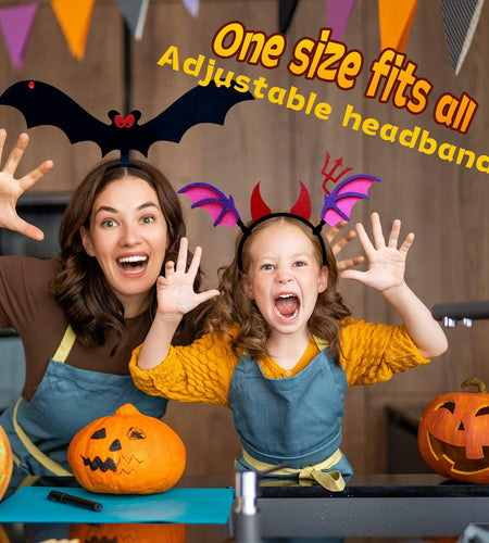 Qiexuxing Halloween Headband 2-Pack Bat & Devil Horns Black Felt