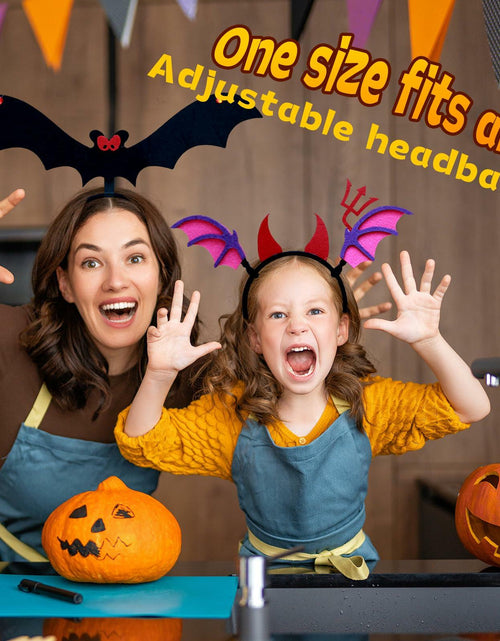 Load image into Gallery viewer, Qiexuxing Halloween Headband 2-Pack Bat &amp; Devil Horns Black Felt
