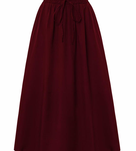 TuoGo Women's Elastic Waist A-Line Midi Skirt Wine Red Size S