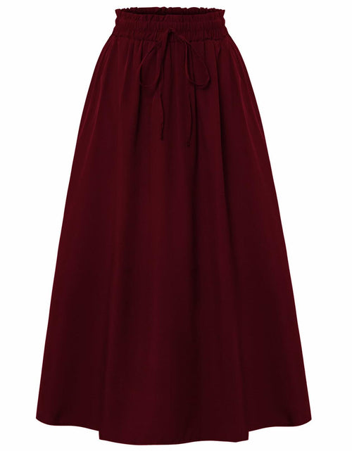 Load image into Gallery viewer, TuoGo Women's Elastic Waist A-Line Midi Skirt Wine Red Size S
