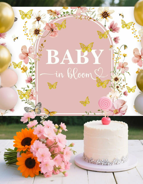 Load image into Gallery viewer, BACH AND BOUJEE Wildflower Baby in Bloom Backdrop Banner Pink Floral Decor
