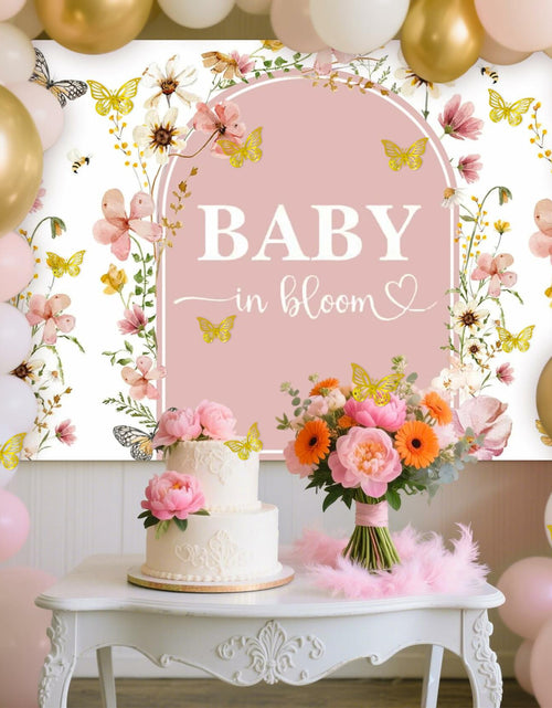 Load image into Gallery viewer, BACH AND BOUJEE Wildflower Baby in Bloom Backdrop Banner Pink Floral Decor
