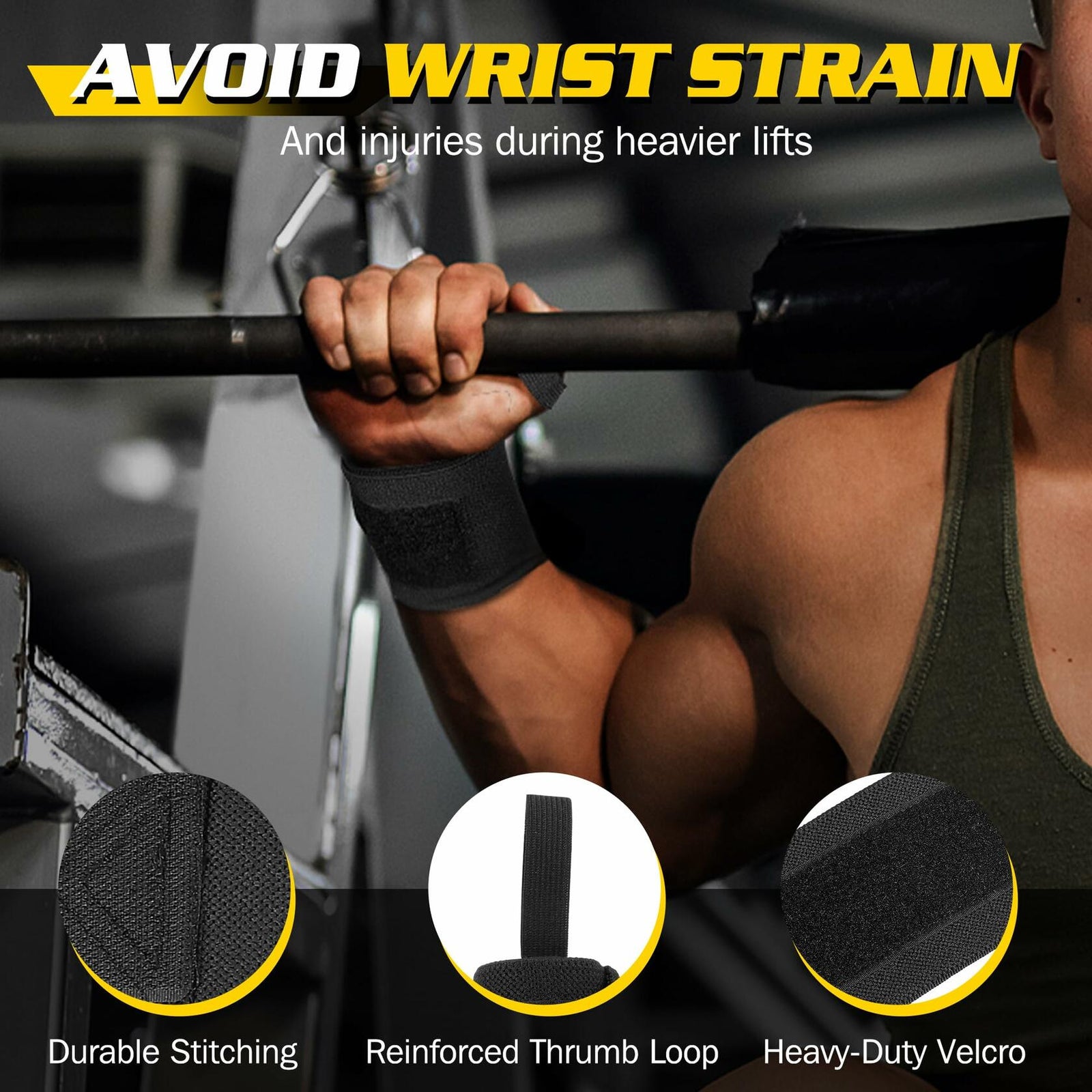 Turakun Lifting Straps Wrist Wraps Heavy Duty Neoprene Cotton Black