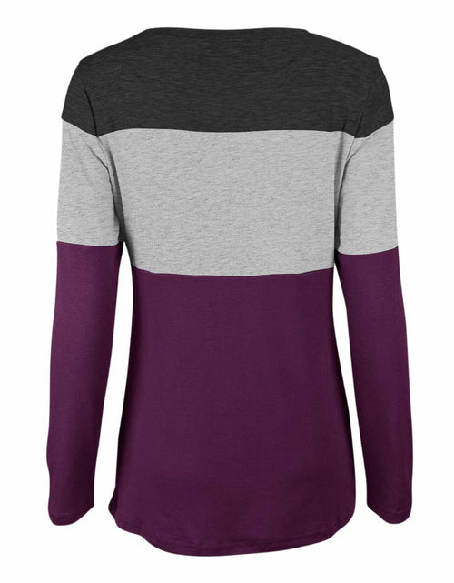 Load image into Gallery viewer, Minthunter Women's Long Sleeve Color Block T Shirt Black-GR-Purple Size L
