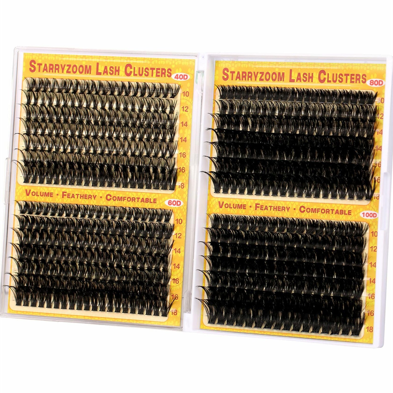 Starryzoom Lash Clusters Kit 525Pcs D-Curl 10-18MM Natural Full Volume