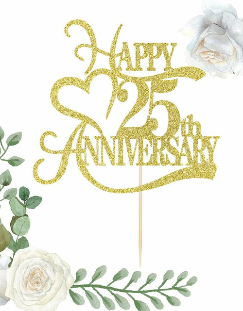 Load image into Gallery viewer, Yetxel Gold Glitter 25th Anniversary Cake Topper - 25th Wedding Anniversary

