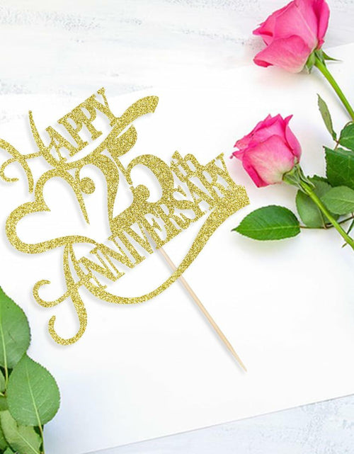 Load image into Gallery viewer, Yetxel Gold Glitter 25th Anniversary Cake Topper - 25th Wedding Anniversary
