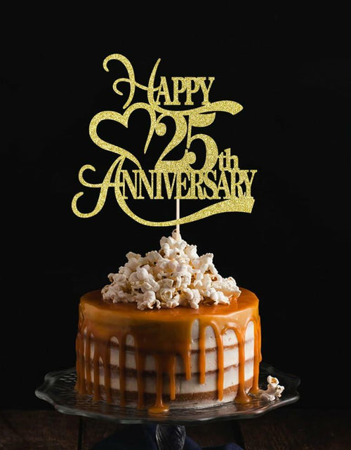 Load image into Gallery viewer, Yetxel Gold Glitter 25th Anniversary Cake Topper - 25th Wedding Anniversary
