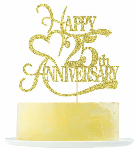 Yetxel Gold Glitter 25th Anniversary Cake Topper - 25th Wedding Anniversary