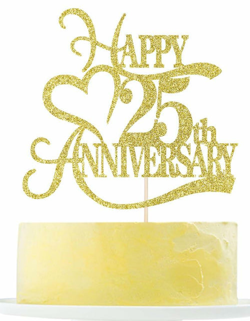 Load image into Gallery viewer, Yetxel Gold Glitter 25th Anniversary Cake Topper - 25th Wedding Anniversary
