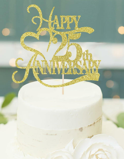 Load image into Gallery viewer, Yetxel Gold Glitter 25th Anniversary Cake Topper - 25th Wedding Anniversary
