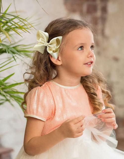 Load image into Gallery viewer, CÉLLOT 4.5" Shining Gold Hair Bows Alligator Clips 2 Pack
