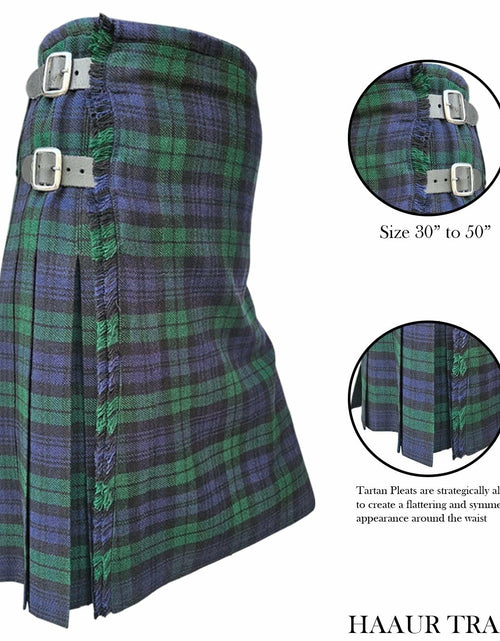 Load image into Gallery viewer, HAAUR TRADERS Scottish Tartan Men's Kilt Black Watch Leather Straps Size 38
