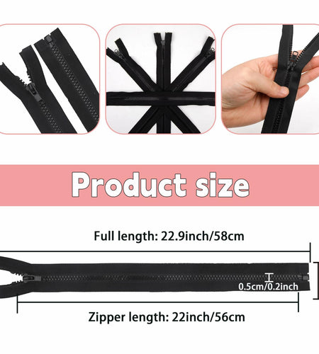 YAKA 4PCS #5 22in Separating Jacket Zippers Black Molded Plastic Size 22in