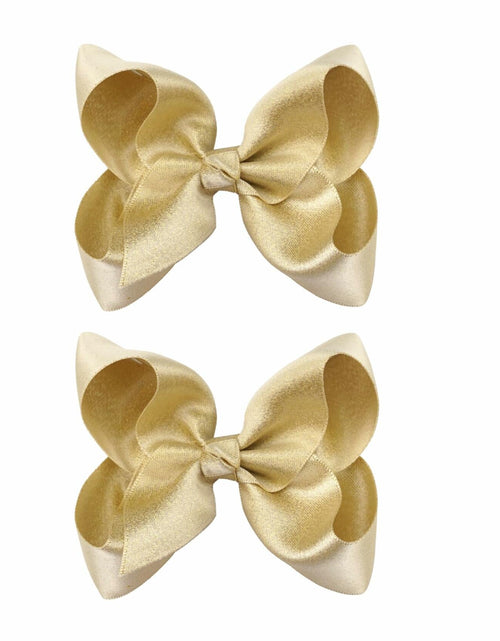 Load image into Gallery viewer, CÉLLOT 4.5" Shining Gold Hair Bows Alligator Clips 2 Pack
