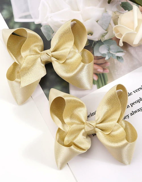 Load image into Gallery viewer, CÉLLOT 4.5" Shining Gold Hair Bows Alligator Clips 2 Pack
