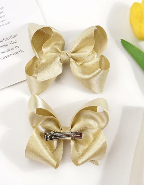 Load image into Gallery viewer, CÉLLOT 4.5" Shining Gold Hair Bows Alligator Clips 2 Pack
