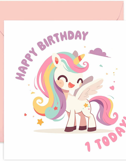 Load image into Gallery viewer, Old English Company 1st Birthday Card Girls Cute Unicorn Age 1 Year
