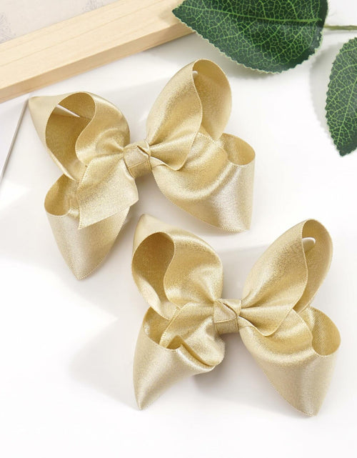 Load image into Gallery viewer, CÉLLOT 4.5" Shining Gold Hair Bows Alligator Clips 2 Pack
