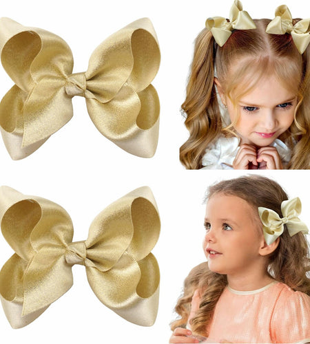 CÉLLOT 4.5" Shining Gold Hair Bows Alligator Clips 2 Pack