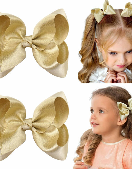 Load image into Gallery viewer, CÉLLOT 4.5" Shining Gold Hair Bows Alligator Clips 2 Pack
