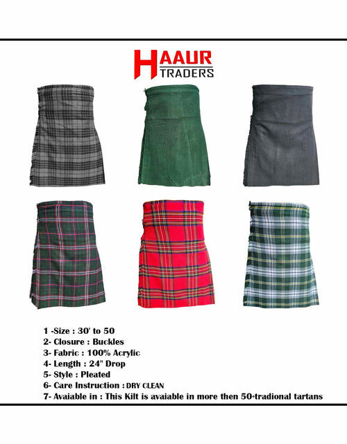 Load image into Gallery viewer, HAAUR TRADERS Scottish Tartan Men's Kilt Black Watch Leather Straps Size 38
