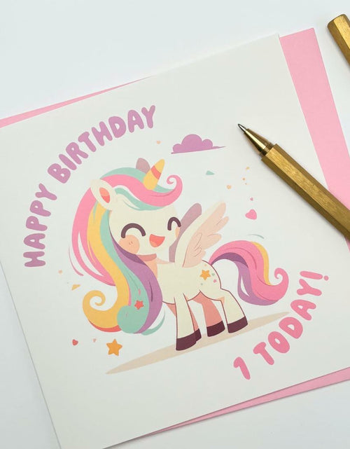 Load image into Gallery viewer, Old English Company 1st Birthday Card Girls Cute Unicorn Age 1 Year
