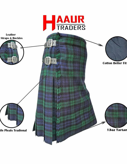 Load image into Gallery viewer, HAAUR TRADERS Scottish Tartan Men's Kilt Black Watch Leather Straps Size 38

