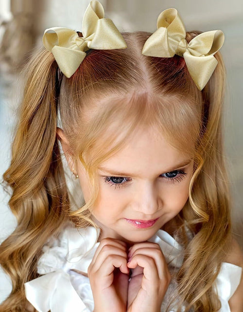Load image into Gallery viewer, CÉLLOT 4.5" Shining Gold Hair Bows Alligator Clips 2 Pack
