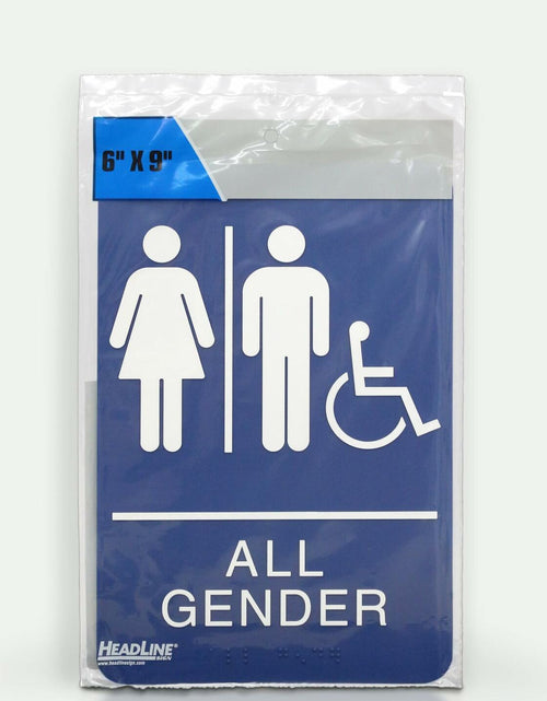 Load image into Gallery viewer, Headline Sign 9487 ADA Wheelchair Accessible All Gender Restroom Sign 6x9 Blue

