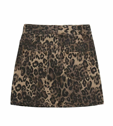 TYSSEDAL Women's Leopard Print Denim Mini Skirt High Waisted Small