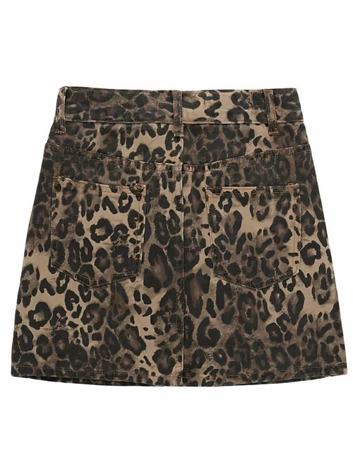 Load image into Gallery viewer, TYSSEDAL Women's Leopard Print Denim Mini Skirt High Waisted Small
