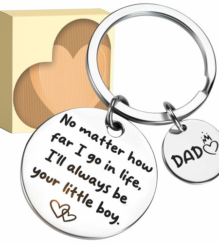 URECOVER Silver Stainless Steel Engraved Keychain for Dad from Son Hearts