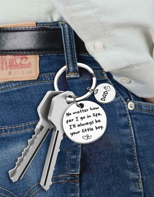 Load image into Gallery viewer, URECOVER Silver Stainless Steel Engraved Keychain for Dad from Son Hearts
