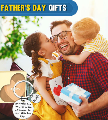 URECOVER Silver Stainless Steel Engraved Keychain for Dad from Son Hearts
