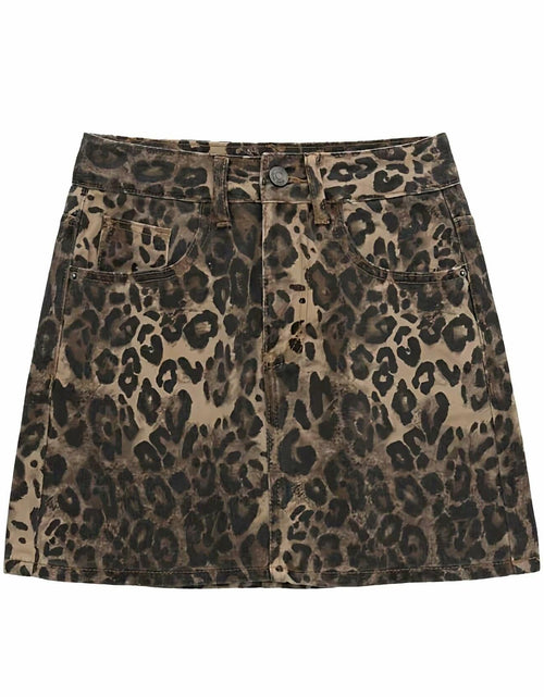 Load image into Gallery viewer, TYSSEDAL Women's Leopard Print Denim Mini Skirt High Waisted Small
