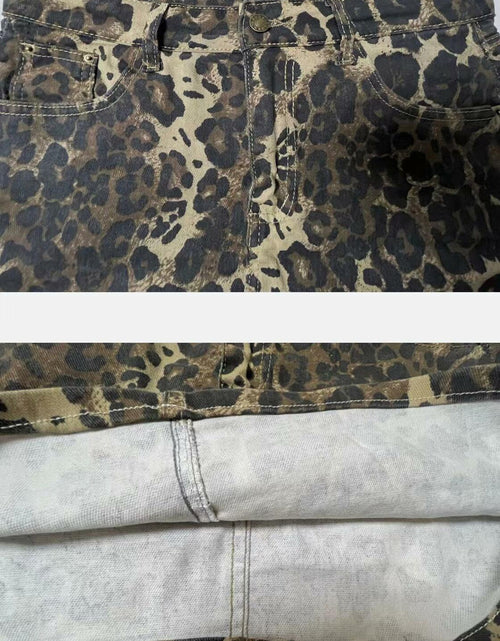 Load image into Gallery viewer, TYSSEDAL Women's Leopard Print Denim Mini Skirt High Waisted Small
