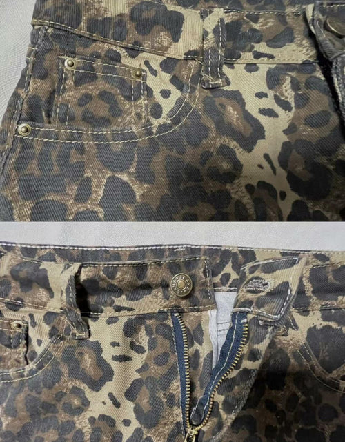 Load image into Gallery viewer, TYSSEDAL Women's Leopard Print Denim Mini Skirt High Waisted Small
