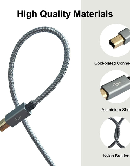 Load image into Gallery viewer, Delca 6ft Nylon Braided USB 2.0 Printer Cable Type A to B Gray
