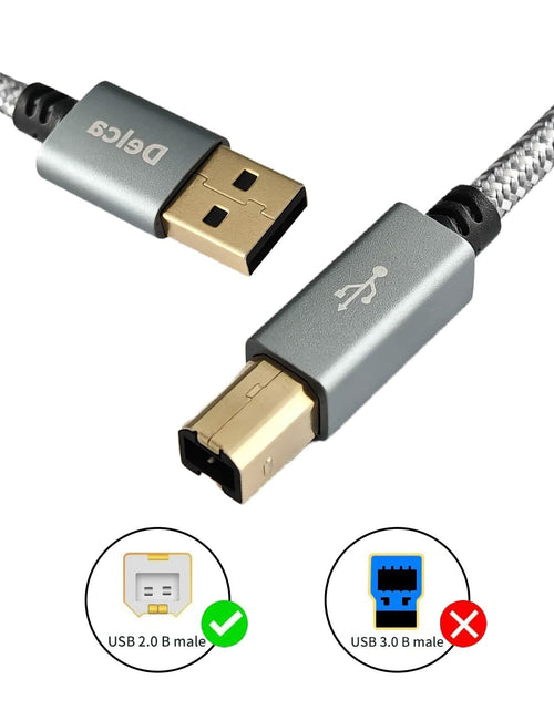Load image into Gallery viewer, Delca 6ft Nylon Braided USB 2.0 Printer Cable Type A to B Gray
