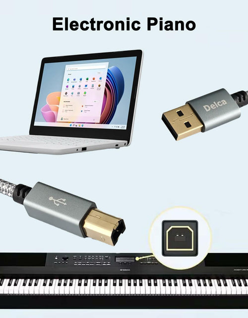 Load image into Gallery viewer, Delca 6ft Nylon Braided USB 2.0 Printer Cable Type A to B Gray
