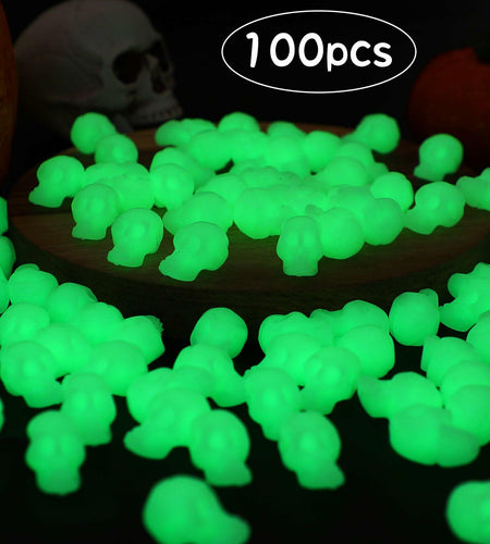 CCINEE 100PCS Glow in the Dark Mini Skull Heads Halloween Party Decor