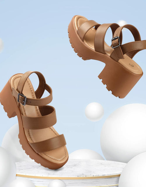 Load image into Gallery viewer, OPEN BOX MySoft Women’s Platform Sandals, Ankle Strap, 3" Block Heel, Open Toe
