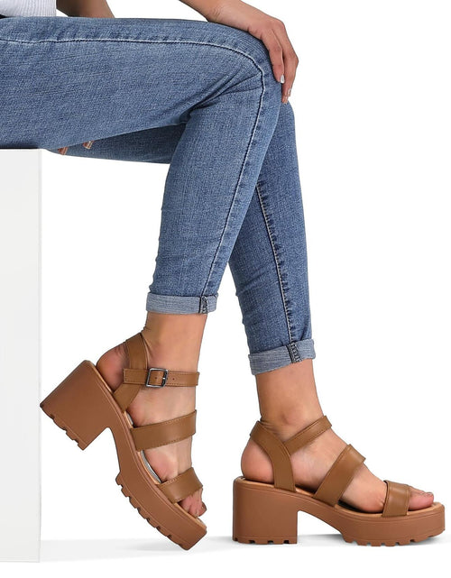Load image into Gallery viewer, OPEN BOX MySoft Women’s Platform Sandals, Ankle Strap, 3" Block Heel, Open Toe
